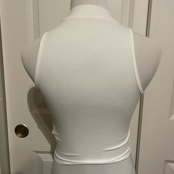 White turtleneck crop top sleeveless fitted size extra small XS see through - Picture 2 of 3